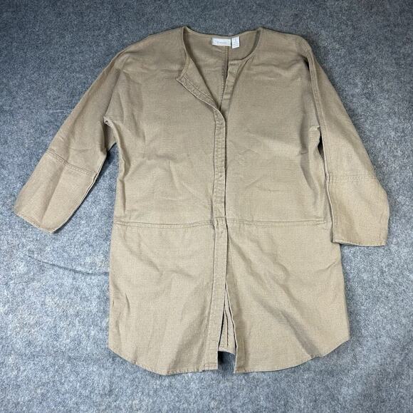Chico's Linen Blend Snap Up Shirt Jacket Shacket Tan Neutral Lagenlook Oversized - Picture 1 of 8
